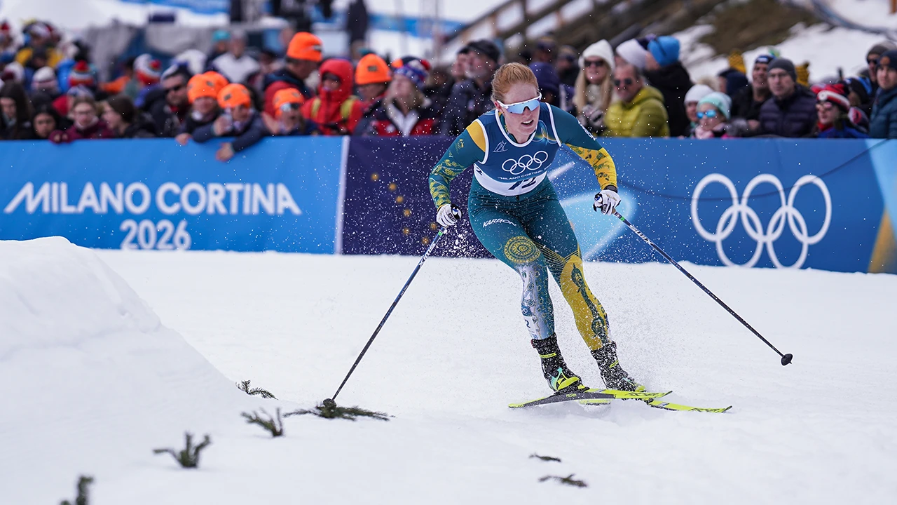 Maddie Hooker of Team Australia competes in cross-country skiing during Milano Cortina 2026 Winter Olympics