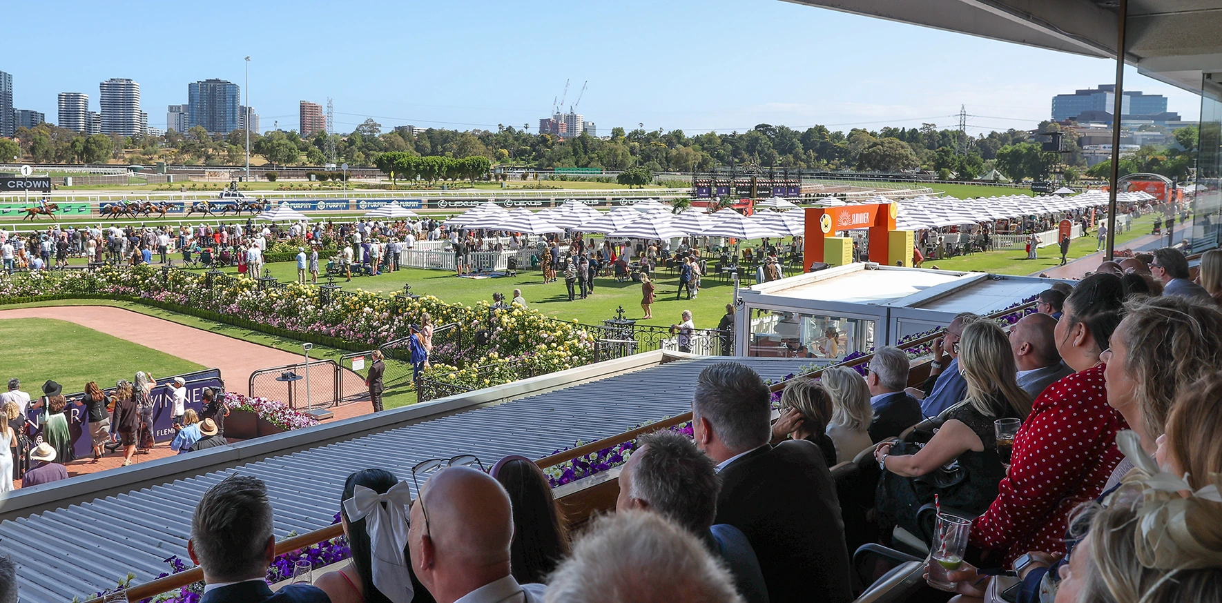 Trackside balcony seating at Flemington Racecourse