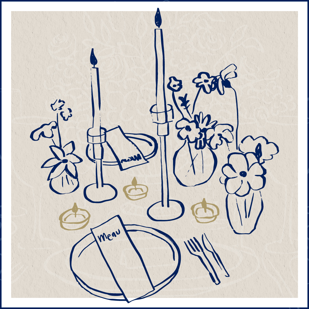 2024 Members Progressive Dinner artwork, an illustration of a dining setting