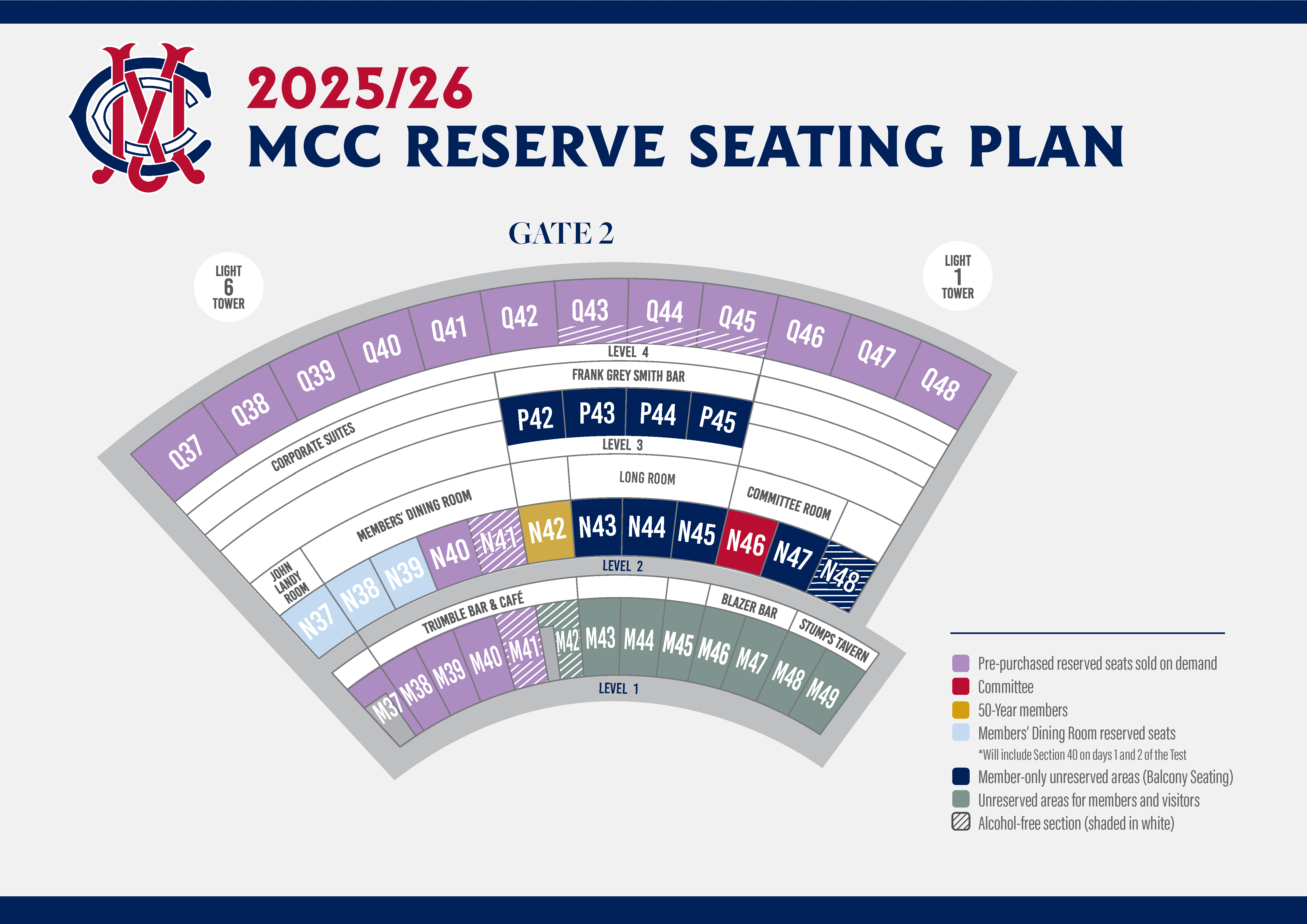 2025/26 MCC Reserve Seating Plan Cricket