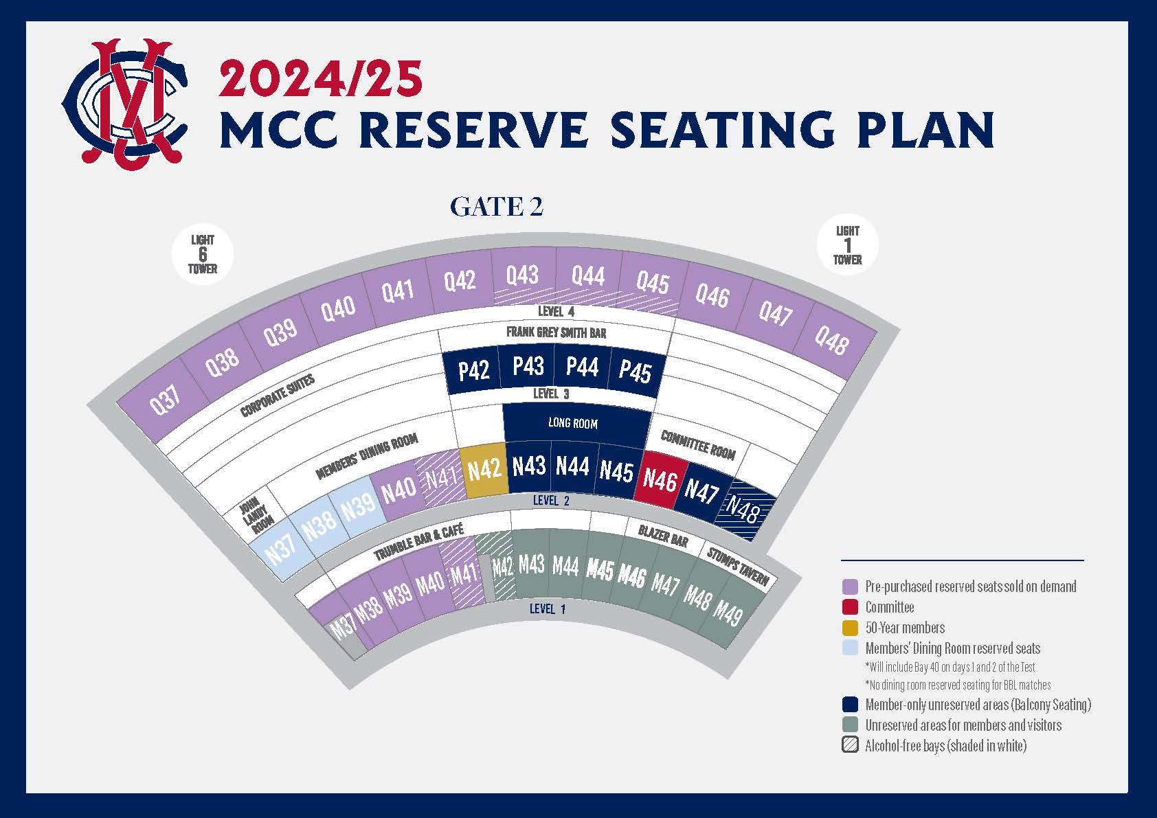 2024/25 Cricket Season MCC Reserve Seating Plan