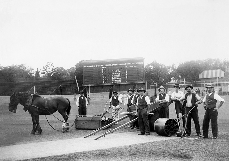 Dolly the Horse pictured with MCG Ground Staff