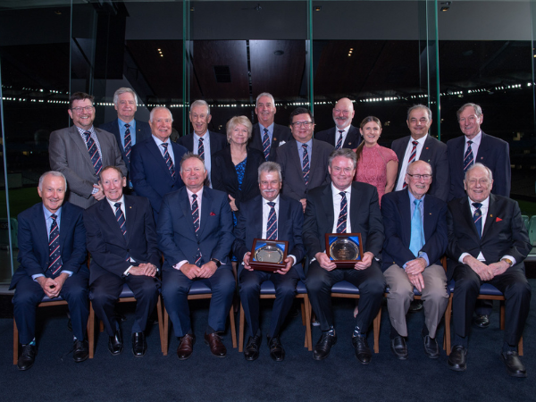 2024 Hans Ebeling Award Winners Malcolm Chiverton and Andrew Gould with previous Hans Ebeling Award winners