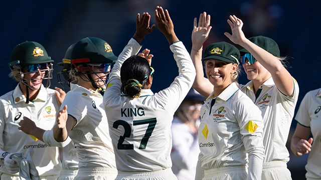 Alana King high fives teammates during the 2025 Ashes Test Alana King high fives teammates during the 2025 Ashes Test