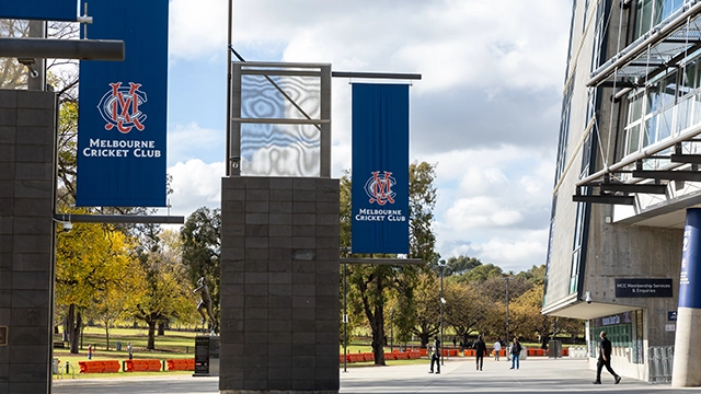 Melbourne Cricket Club flags outside Gate 2 of the MCG Melbourne Cricket Club flags outside Gate 2 of the MCG
