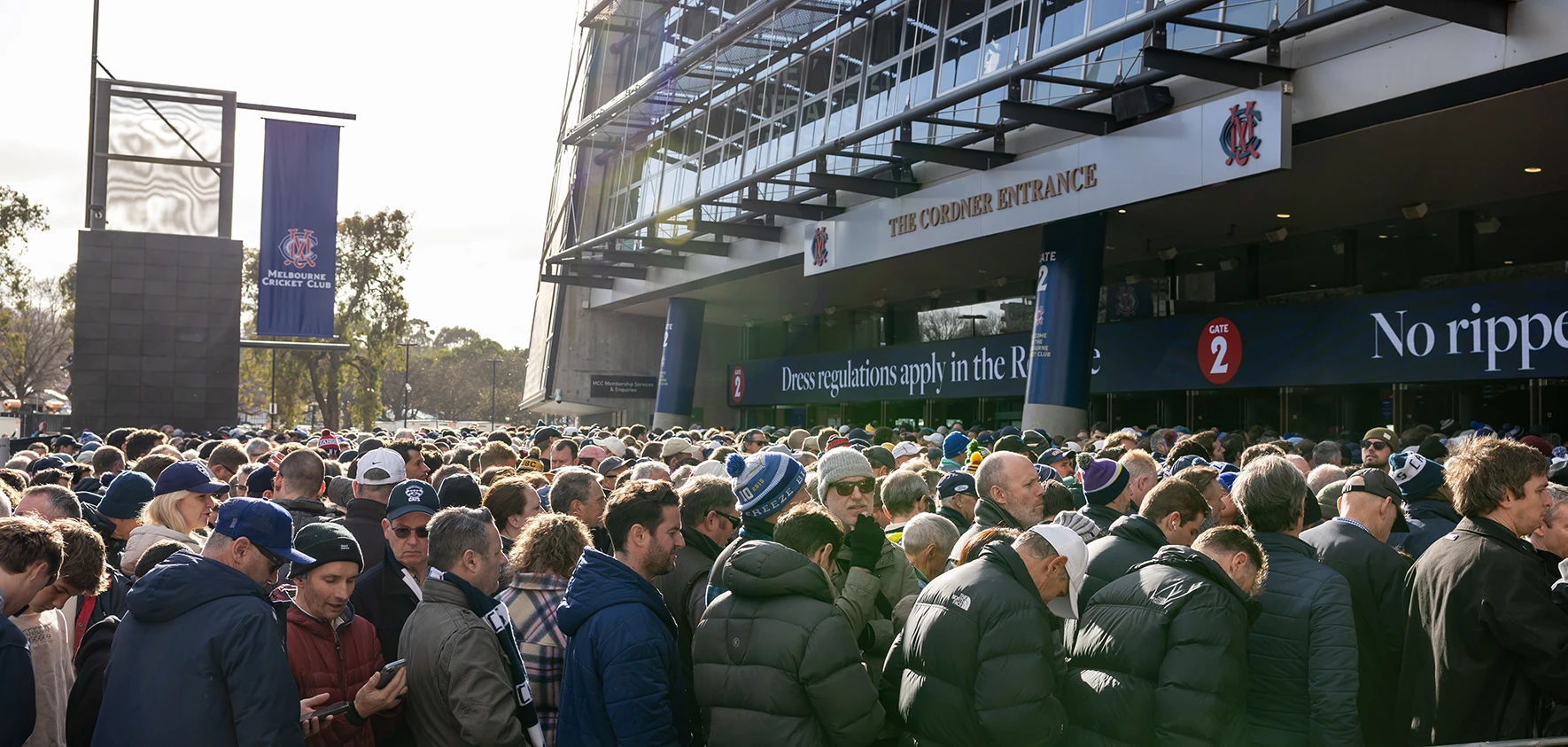 Queue outside Gate 2 of the MCG in the morning
