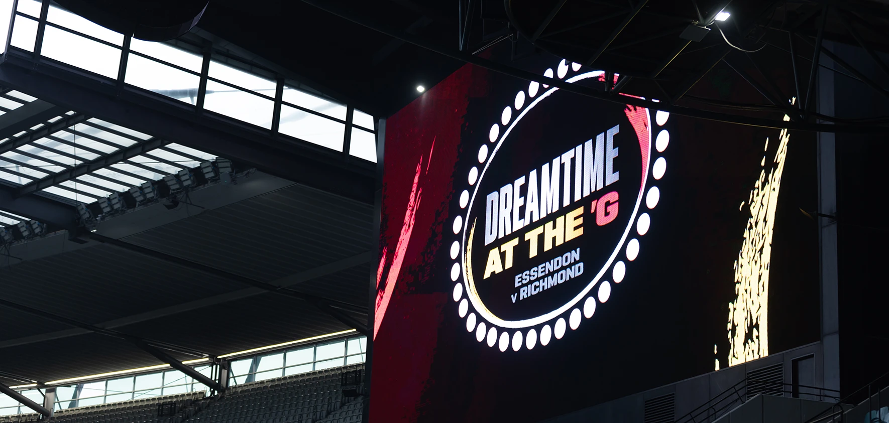 MCG Scoreboard displays Dreamtime at the G, Essendon v Richmond