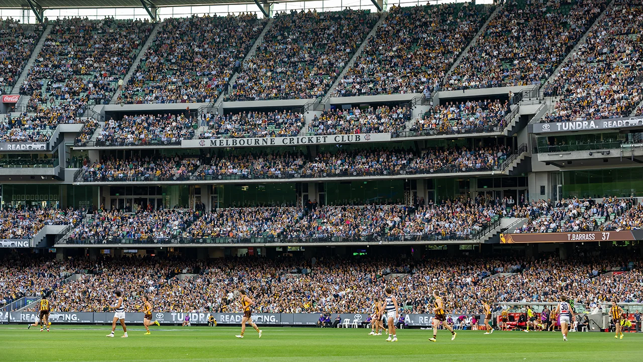 Hawthorn AFL match in front of Members' Reserve stand