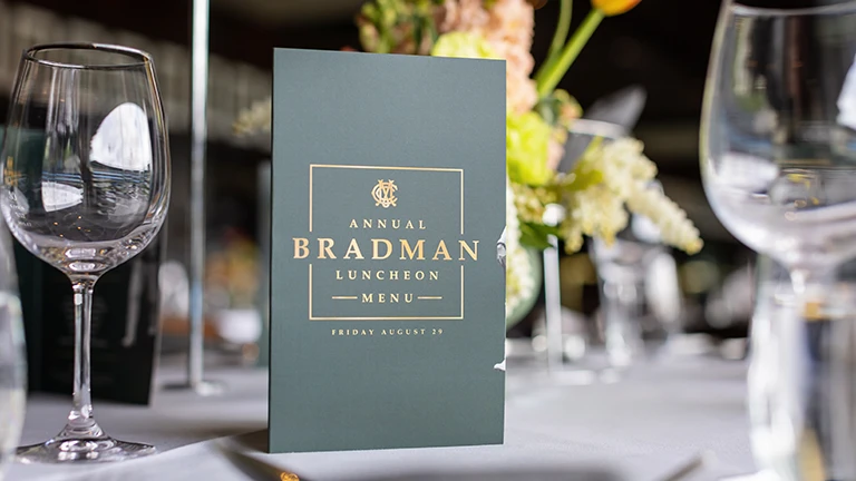 Bradman Luncheon menu and table display